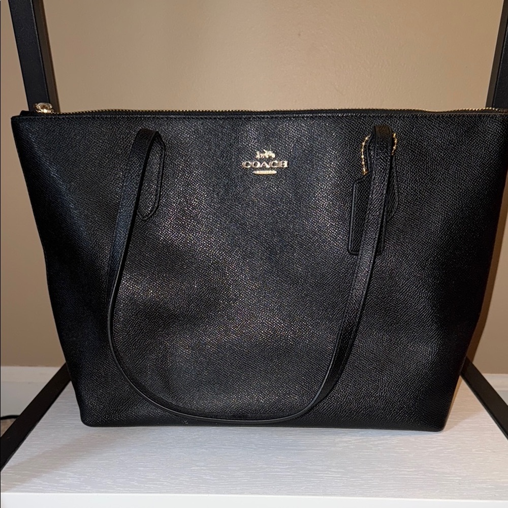 Coach Black Textured Leather Tote- 12"L 10"H 5"D
